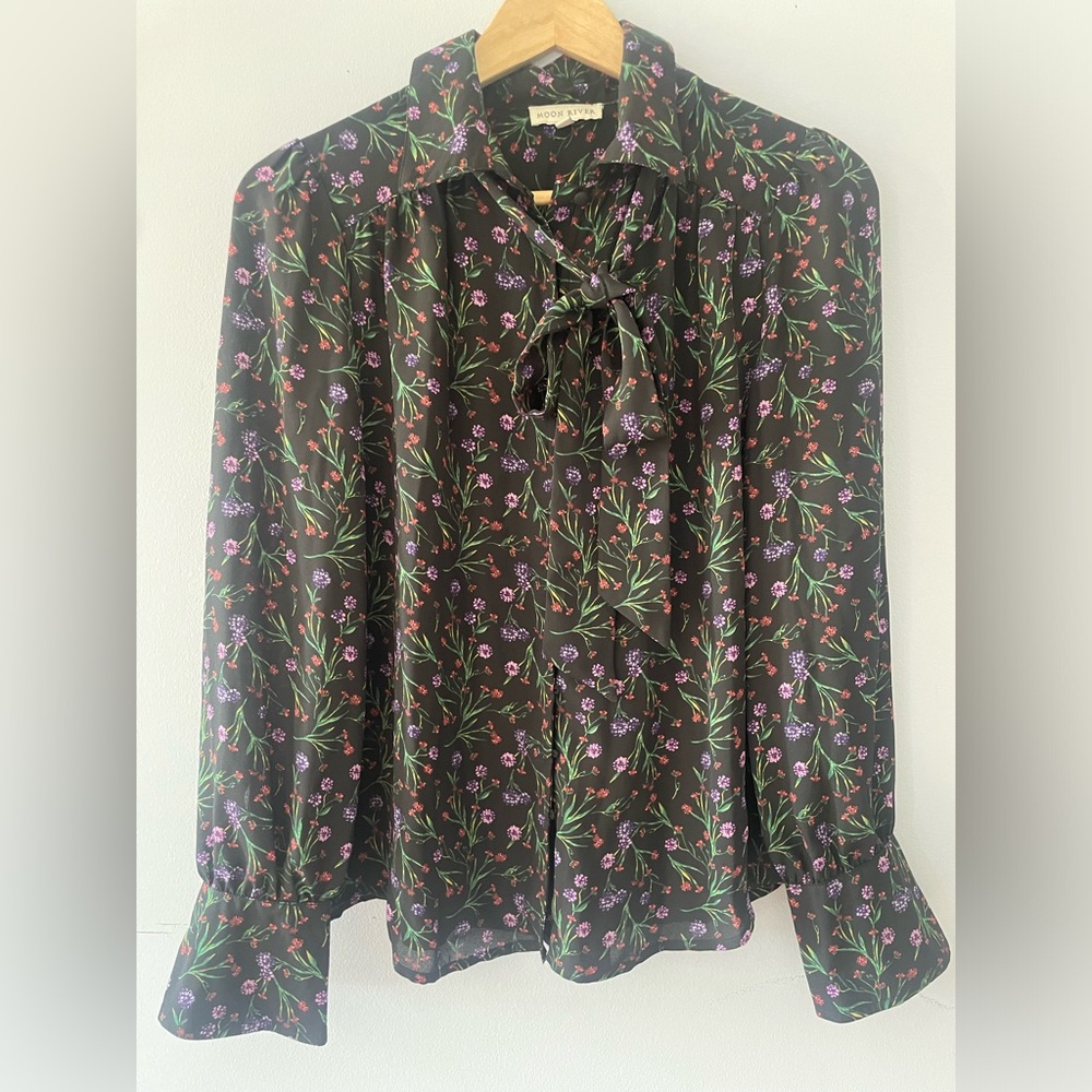 Moon River Black Floral Blouse